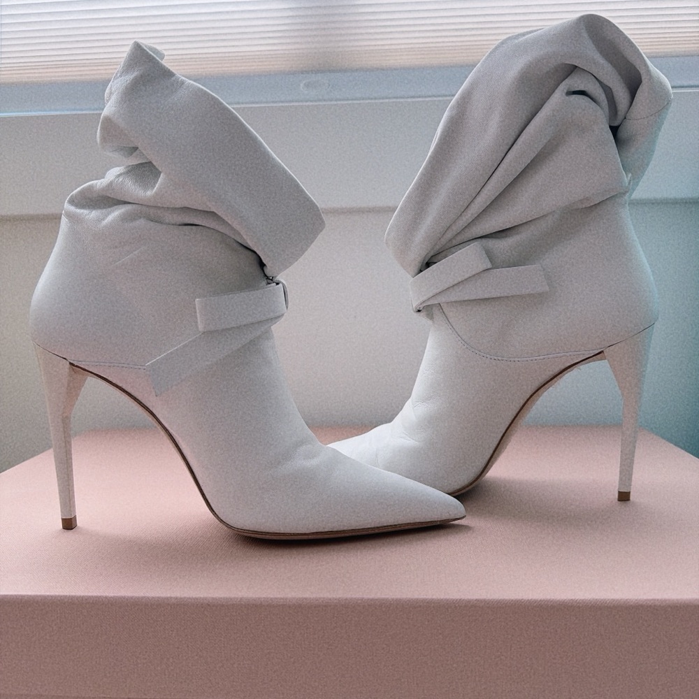 Miu Miu White Ankle Boots with Bow Detail